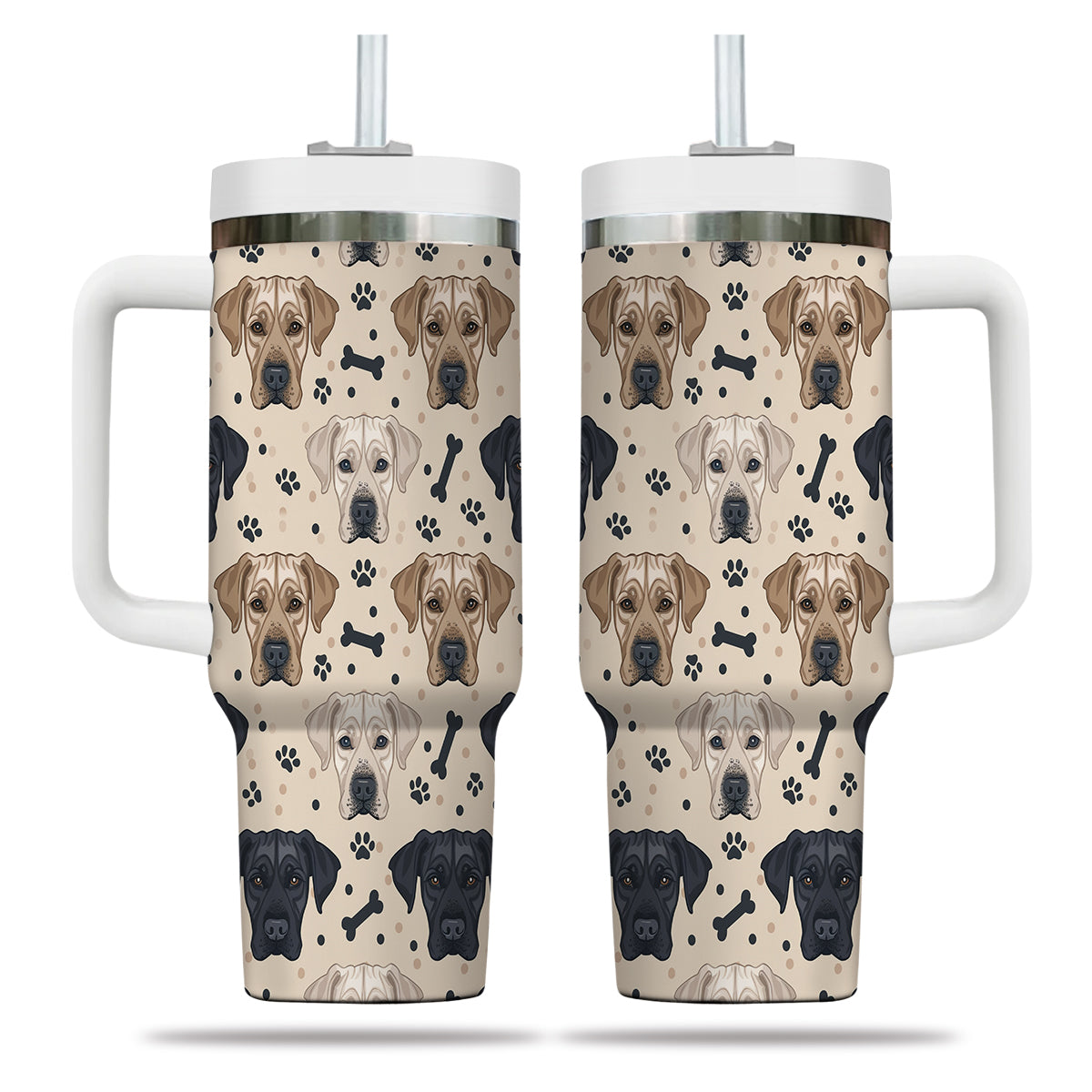 Cute Labrador Retriever Tumbler 40oz With Handle, Labrador Retriever Pattern 40oz Tumbler, Dog Paw Photo Tumbler with Straw, Dog Lover Tumbler, Stainless Steel Tumbler, Insulated Tumbler