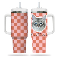 Thumbnail for Custom Pet Portrait Tumbler With Pet Name Photo, Custom Dog Tumbler Personalized Cat Tumbler 40oz With Handle, Custom Checkered Tumbler Puppy Gift Pet Travel Mug, Stainless Steel Tumbler, Insulated Tumbler 17