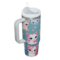 Thumbnail for Cute Cat Tumbler 40oz With Handle, Cat Pattern 40oz Tumbler, Cat Lover Tumbler 40oz, Stainless Steel Tumbler, Insulated Tumbler 07