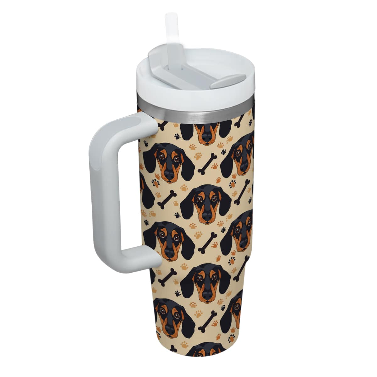 Cute Dachshund Tumbler 40oz With Handle, Dachshund Pattern 40oz Tumbler, Dog Paw Photo Tumbler with Straw, Dog Lover Tumbler, Stainless Steel Tumbler, Insulated Tumbler