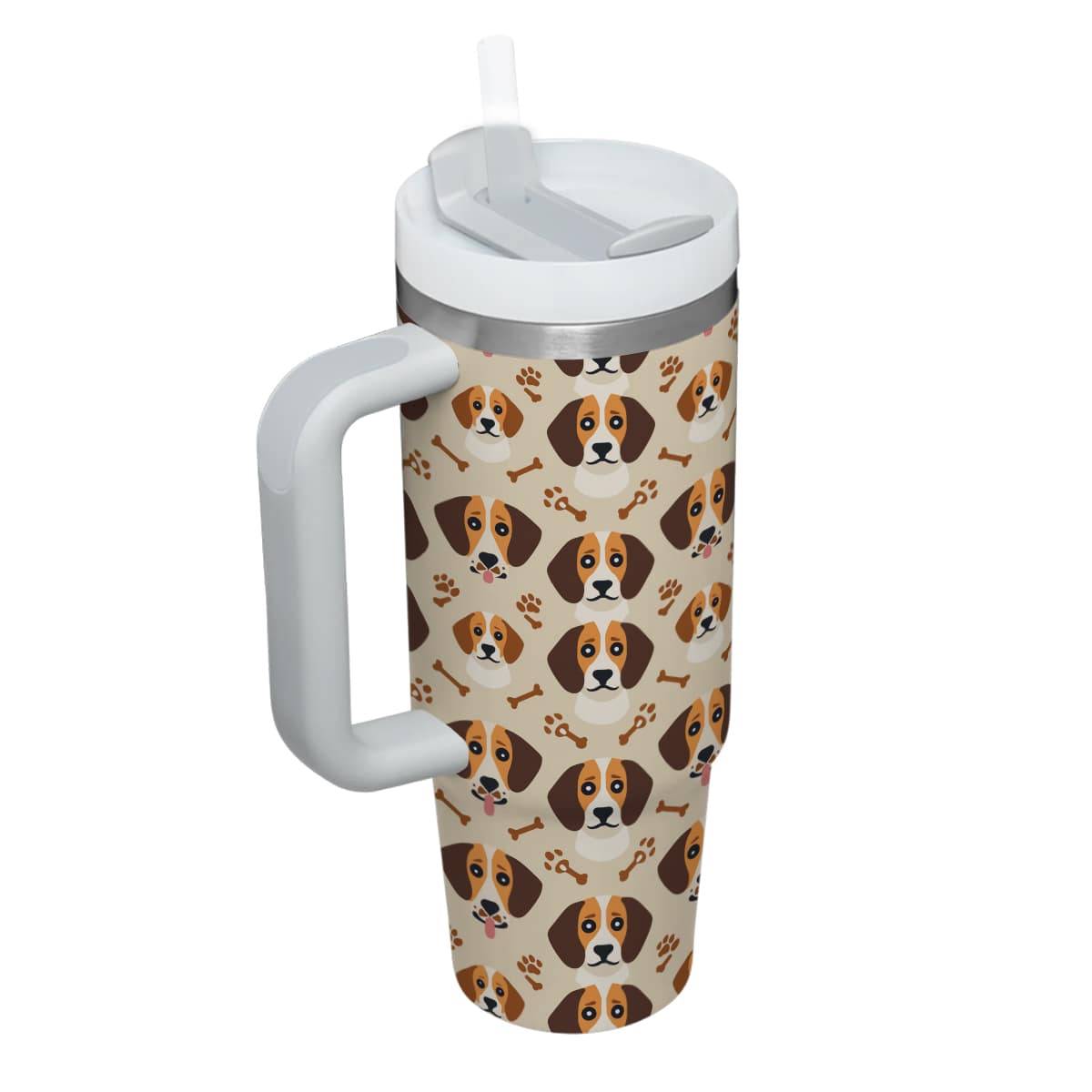 Cute Beagle Tumbler 40oz With Handle, Beagle Pattern 40oz Tumbler, Dog Paw Photo Tumbler with Straw, Dog Lover Tumbler, Stainless Steel Tumbler, Insulated Tumbler