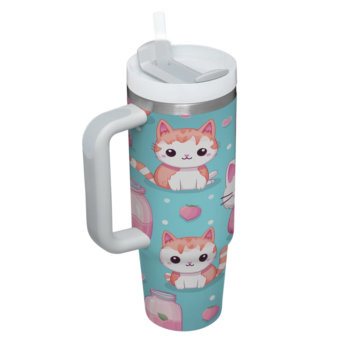 Cute Cat Tumbler 40oz With Handle, Cat Pattern 40oz Tumbler, Cat Lover Tumbler 40oz, Stainless Steel Tumbler, Insulated Tumbler 06