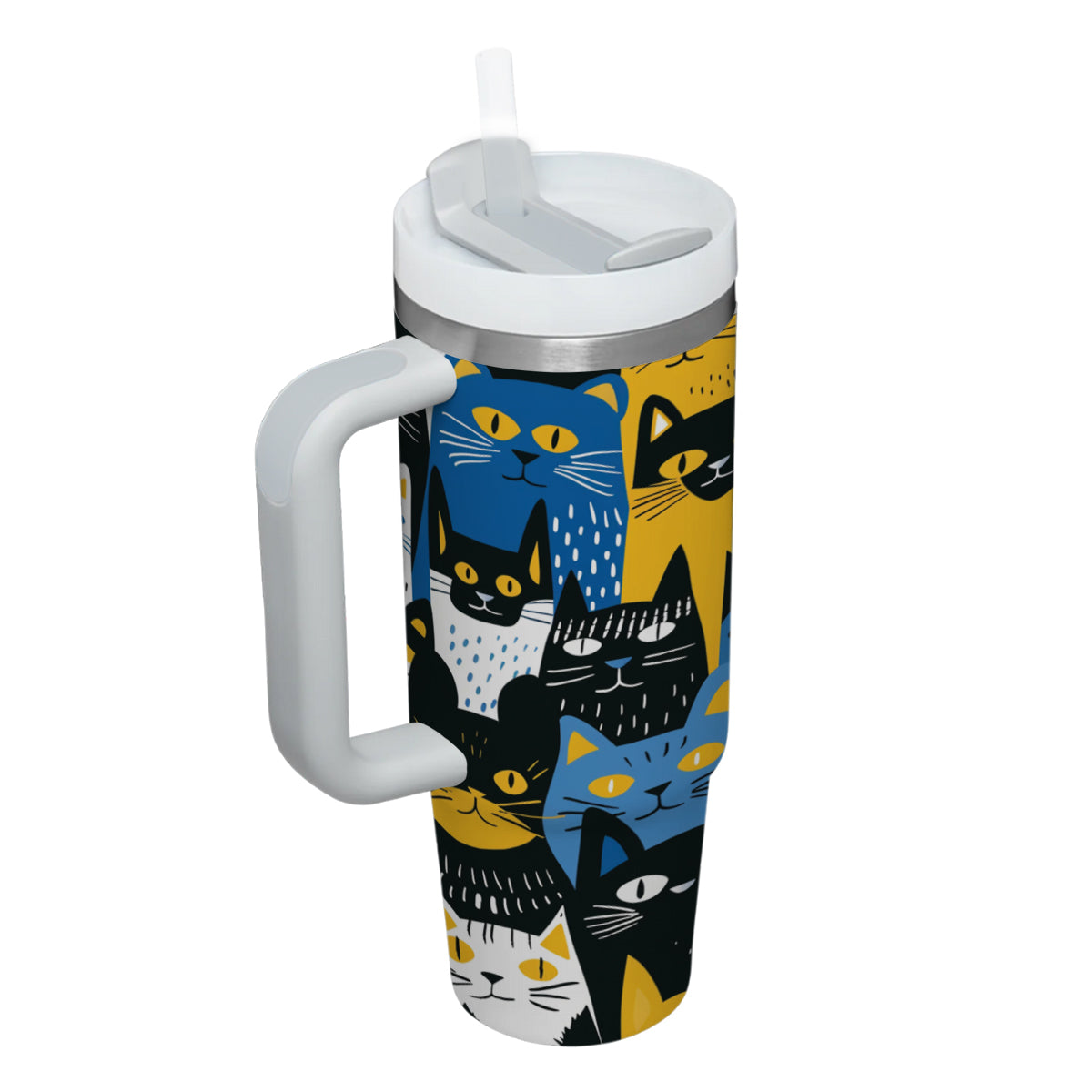 Cute Cat Tumbler 40oz With Handle, Cat Pattern 40oz Tumbler, Cat Lover Tumbler 40oz, Stainless Steel Tumbler, Insulated Tumbler 29