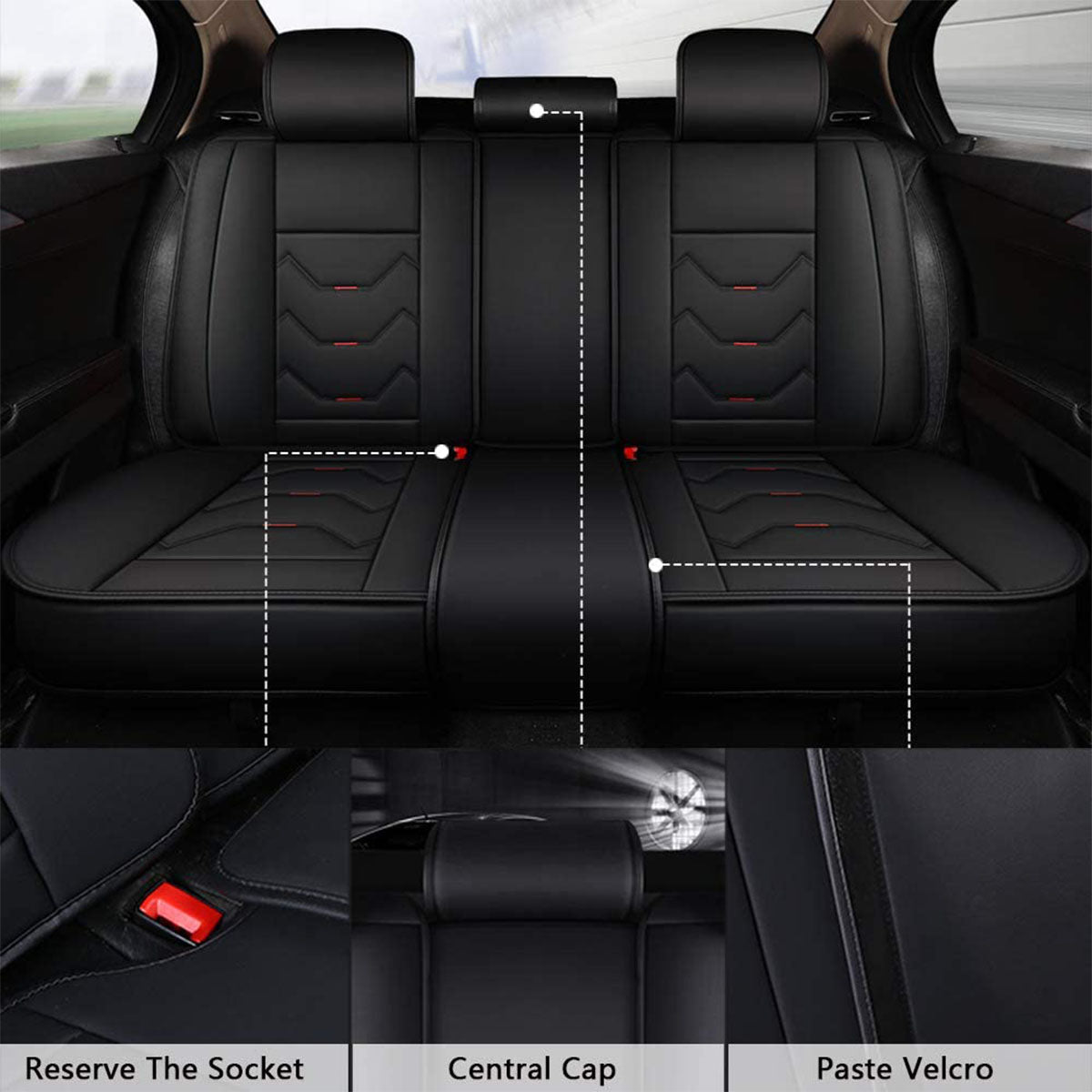 2 Leather Car Seat Covers 5 Seats Full Set, Custom for Fit Sedan SUV Truck Vans Leatherette Automotive Seat Cushion Protector Universal Fit