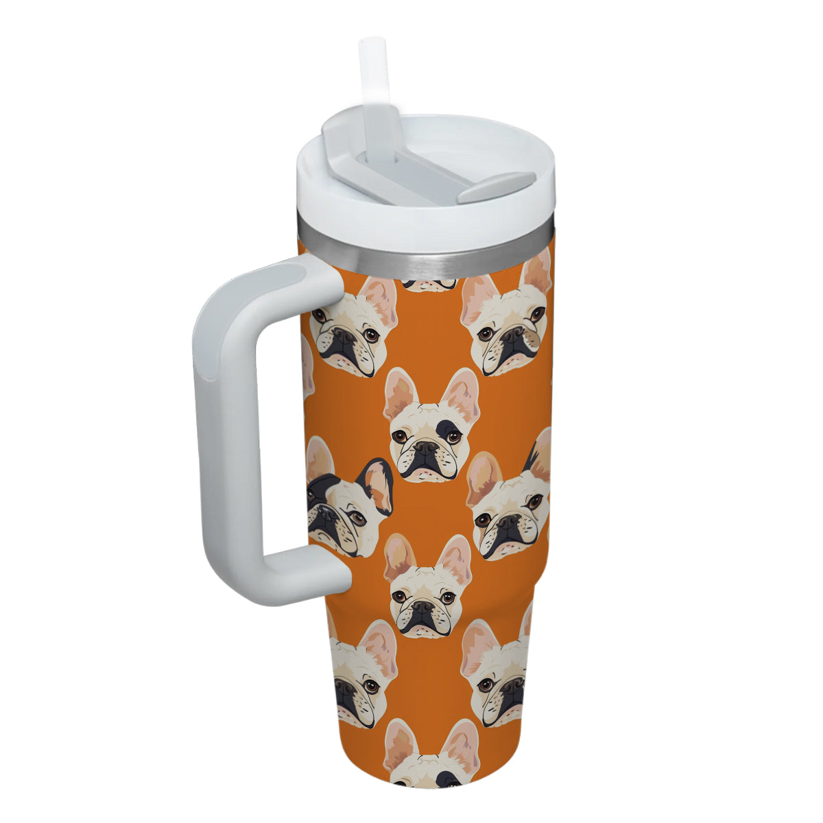 Cute French Bulldog Tumbler 40oz With Handle, French Bulldog Pattern 40oz Tumbler, Dog Paw Photo Tumbler with Straw, Dog Lover Tumbler, Stainless Steel Tumbler, Insulated Tumbler 03