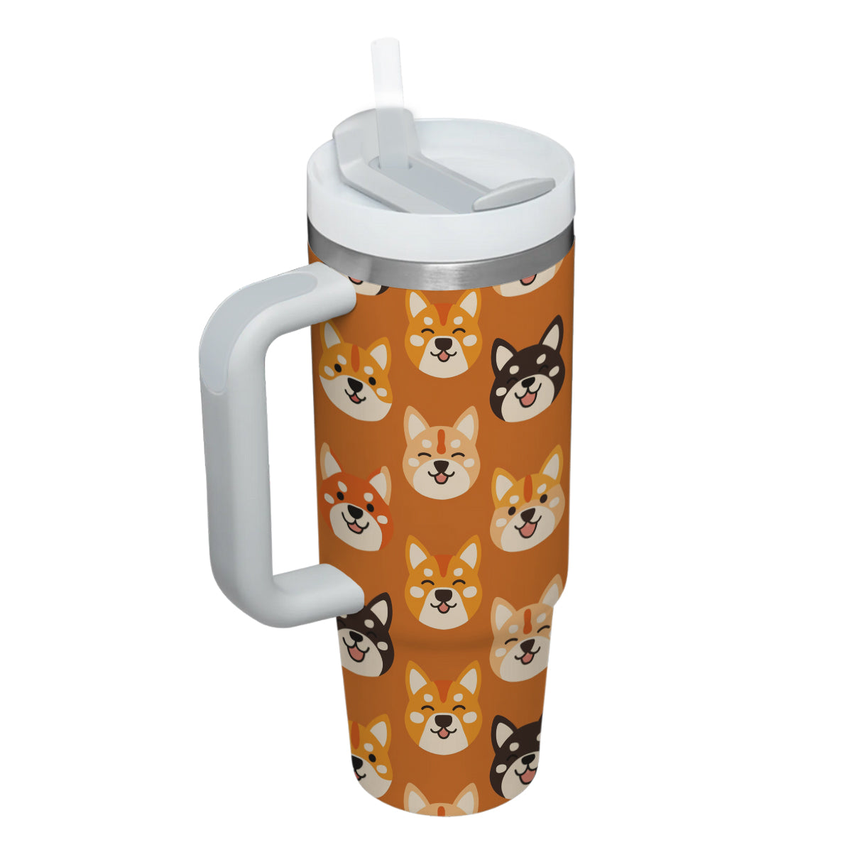 Cute Shiba Tumbler 40oz With Handle, Shiba Pattern 40oz Tumbler, Dog Paw Photo Tumbler with Straw, Dog Lover Tumbler, Stainless Steel Tumbler, Insulated Tumbler 02