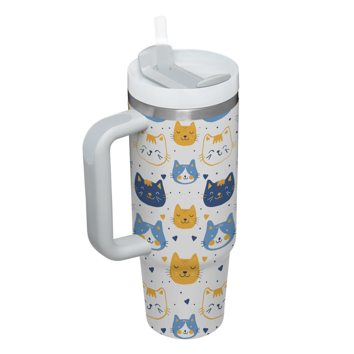 Cute Cat Tumbler 40oz With Handle, Cat Pattern 40oz Tumbler, Cat Lover Tumbler 40oz, Stainless Steel Tumbler, Insulated Tumbler 17