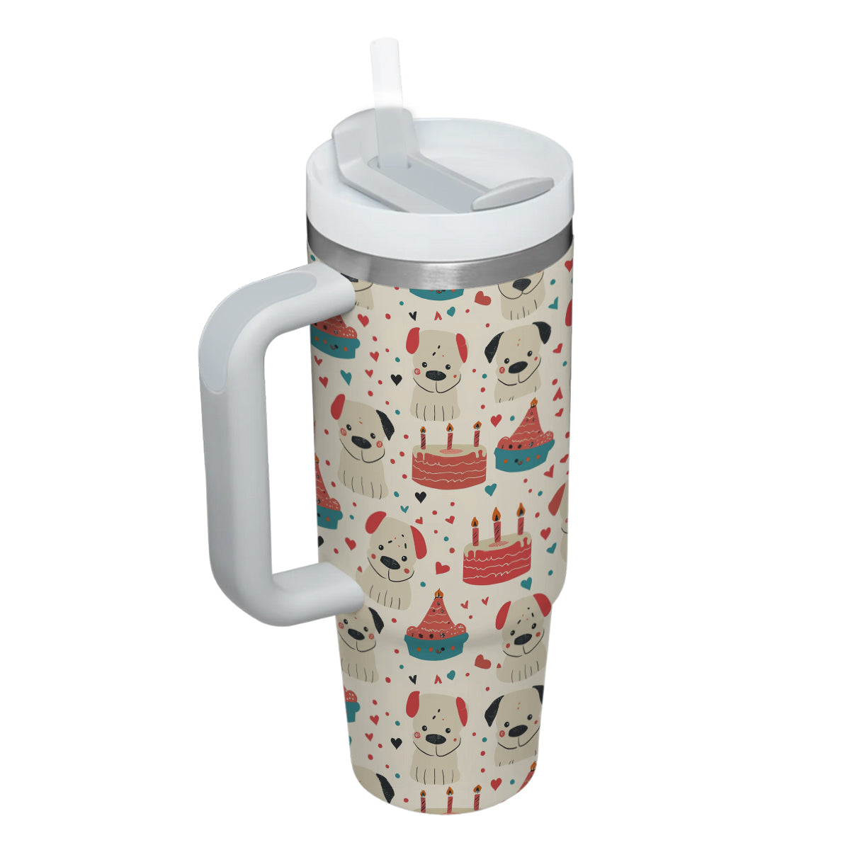 Cute Dog Tumbler 40oz With Handle, Dog Face Pattern 40oz Tumbler, Puppies Tumbler with Straw, Dog Lover Tumbler, Stainless Steel Tumbler, Insulated Tumbler 04