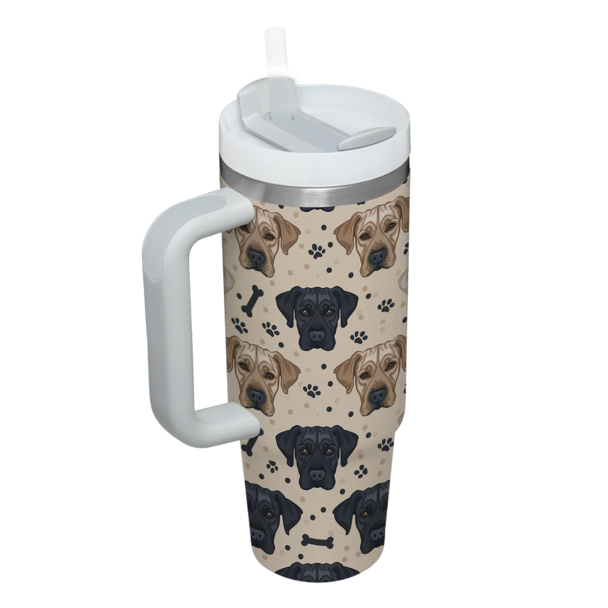 Cute Labrador Retriever Tumbler 40oz With Handle, Labrador Retriever Pattern 40oz Tumbler, Dog Paw Photo Tumbler with Straw, Dog Lover Tumbler, Stainless Steel Tumbler, Insulated Tumbler