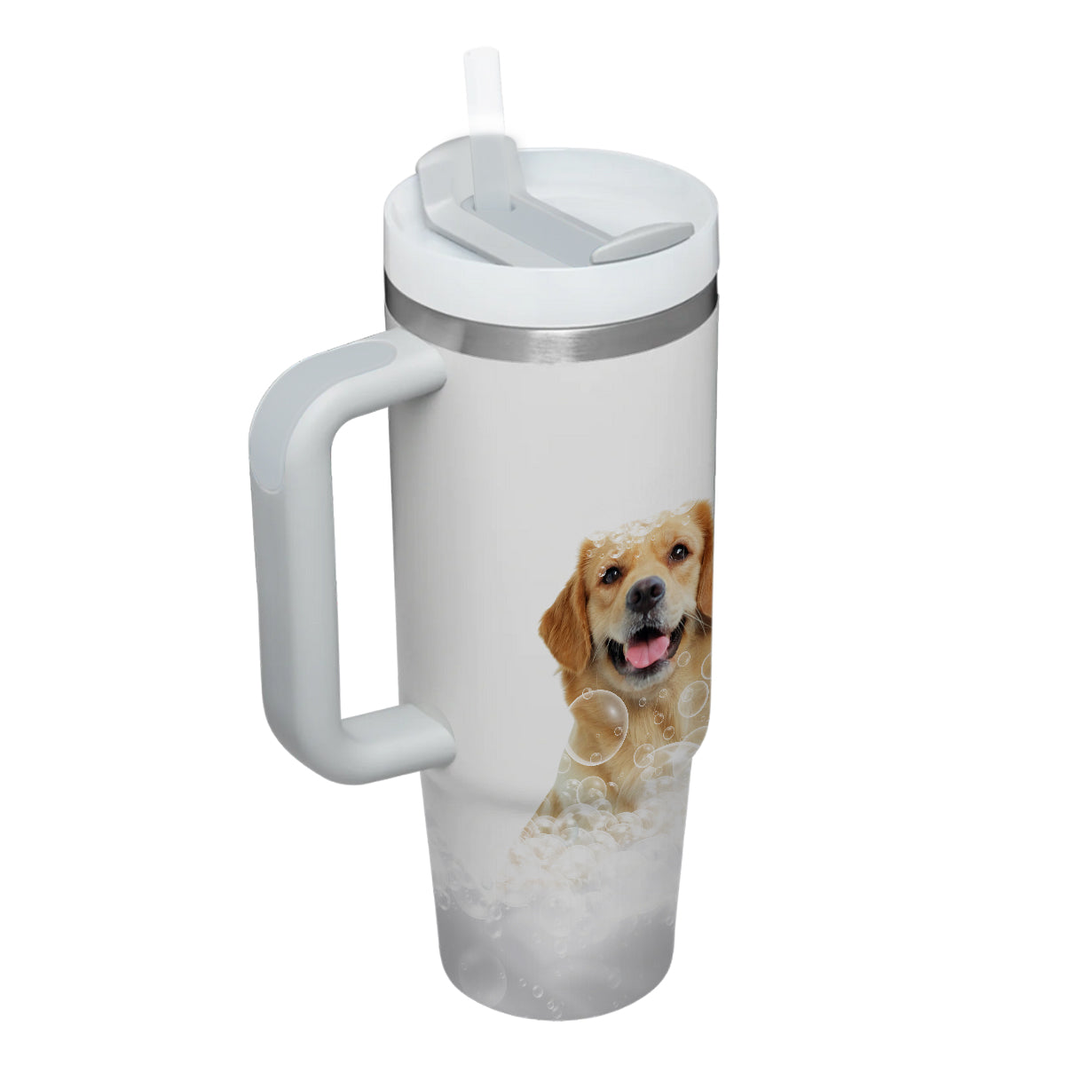 Custom Pet Portrait Photo Tumbler 40oz With Handle, Animal in Tub, Funny Bathroom Art, Dog In Bathtub Print, Puppies Tumbler with Straw, Dog Lover Tumbler, Stainless Steel Tumbler, Insulated Tumbler 19