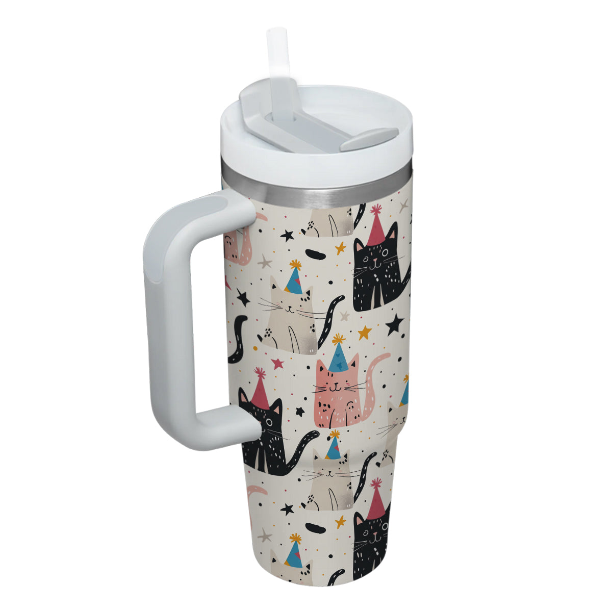 Cute Cat Tumbler 40oz With Handle, Cat Pattern 40oz Tumbler, Cat Lover Tumbler 40oz, Stainless Steel Tumbler, Insulated Tumbler 13