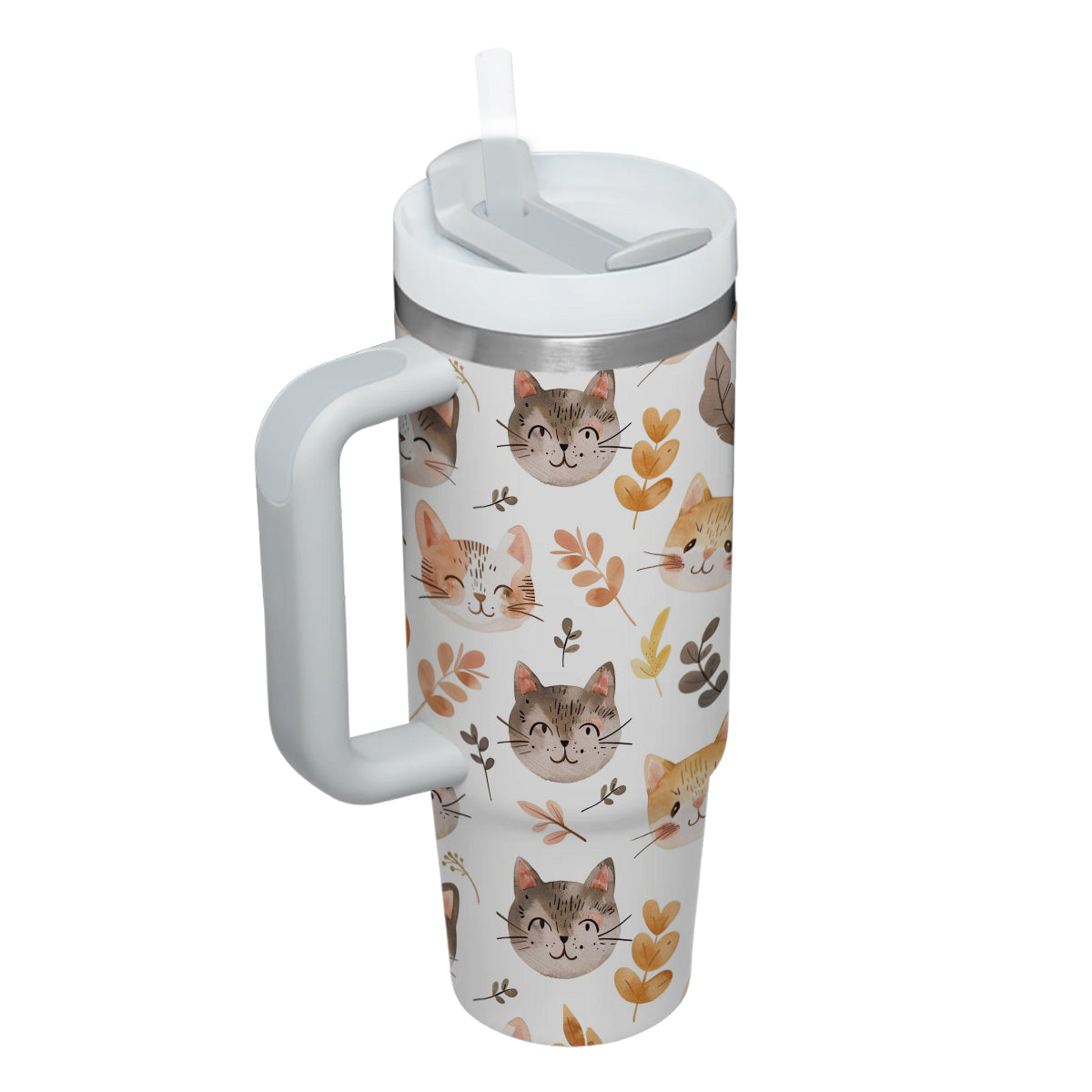 Cute Cat Tumbler 40oz With Handle, Cat Pattern 40oz Tumbler, Cat Lover Tumbler 40oz, Stainless Steel Tumbler, Insulated Tumbler 15