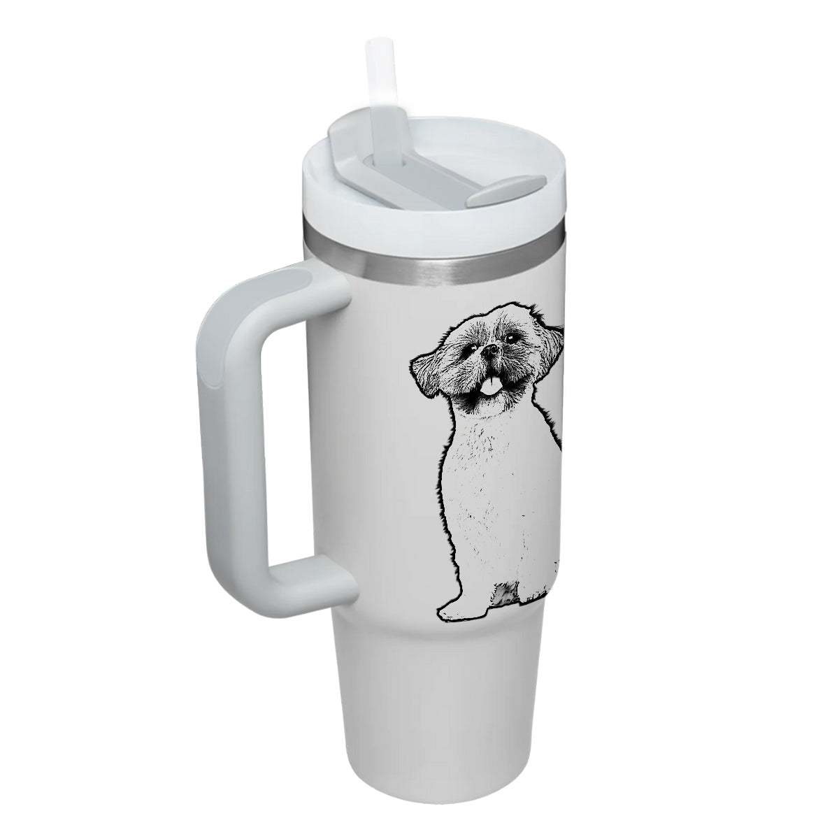 Custom Pet Photo Tumbler 40oz With Handle, Line Drawing Photo Tumbler, Line Art, Puppies Tumbler with Straw, Dog Lover Tumbler, Stainless Steel Tumbler, Insulated Tumbler, Pet Photo Gift with Custom Pet Image, Custom Pet Art, Pet Drawing 12