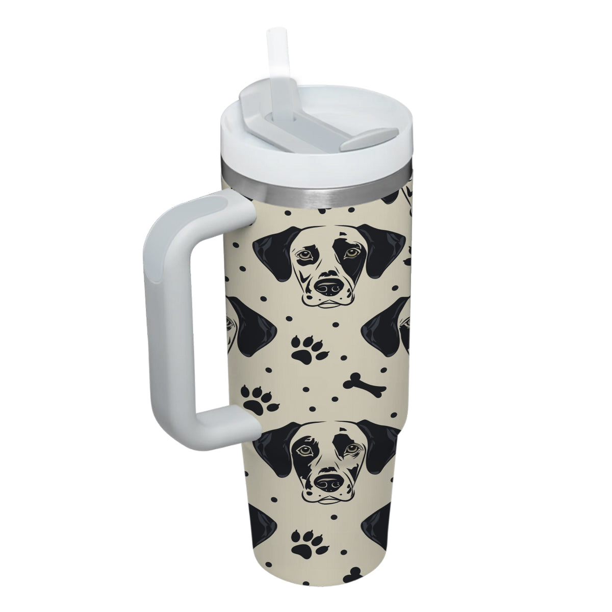 Cute Dalmatian Tumbler 40oz With Handle, Dalmatian Pattern 40oz Tumbler, Dog Paw Photo Tumbler with Straw, Dog Lover Tumbler, Stainless Steel Tumbler, Insulated Tumbler