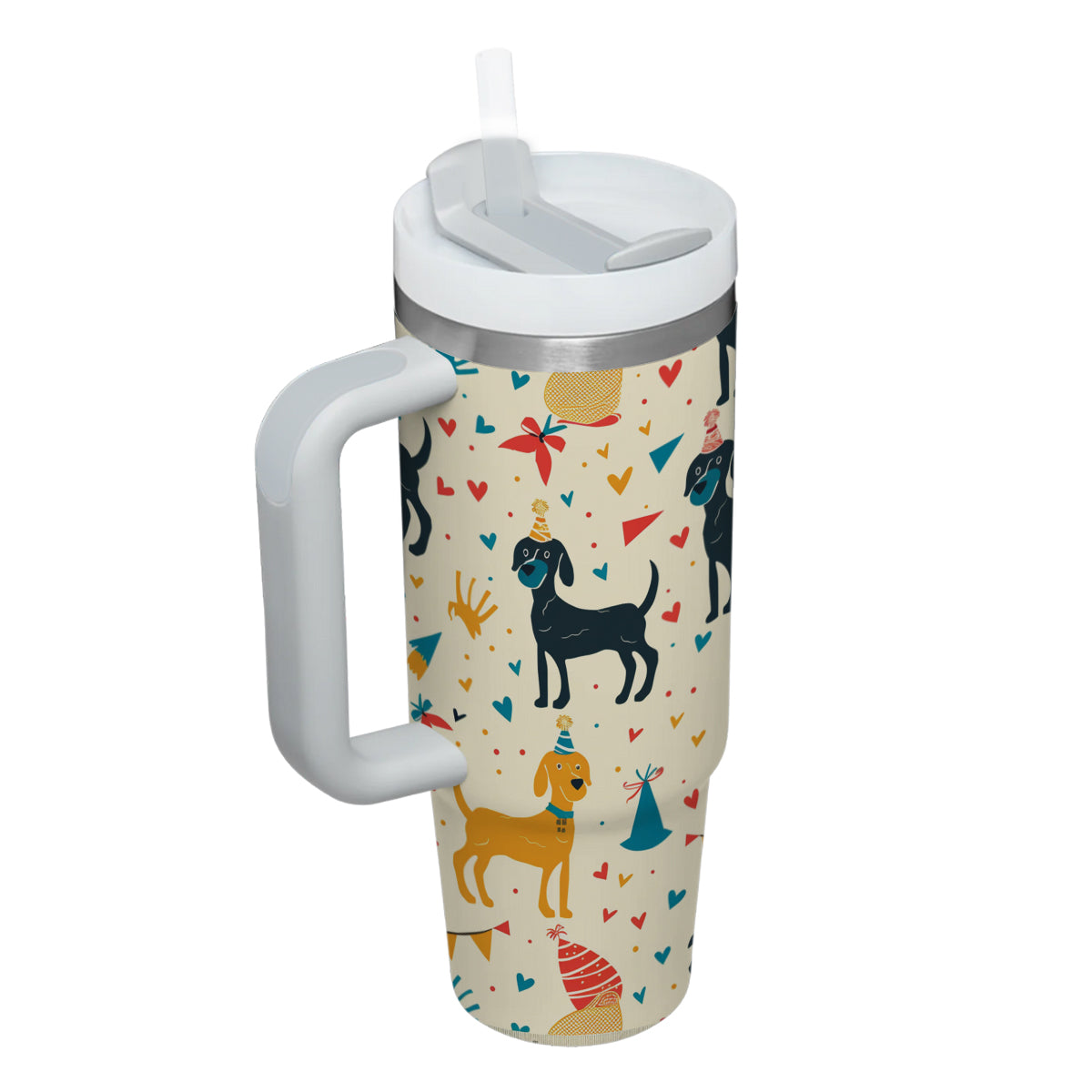 Cute Dog Tumbler 40oz With Handle, Dog Face Pattern 40oz Tumbler, Puppies Tumbler with Straw, Dog Lover Tumbler, Stainless Steel Tumbler, Insulated Tumbler 03