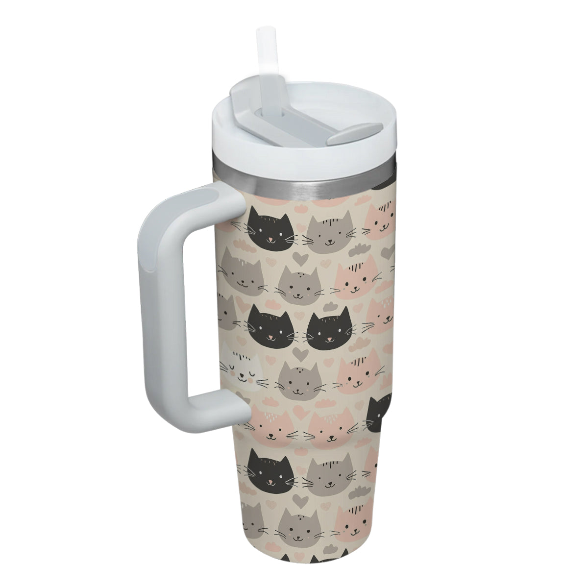 Cute Cat Tumbler 40oz With Handle, Cat Pattern 40oz Tumbler, Cat Lover Tumbler 40oz, Stainless Steel Tumbler, Insulated Tumbler 11