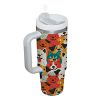 Thumbnail for Cute Dog Tumbler 40oz With Handle, Dog Face Pattern 40oz Tumbler, Puppies Tumbler with Straw, Dog Lover Tumbler, Stainless Steel Tumbler, Insulated Tumbler 01