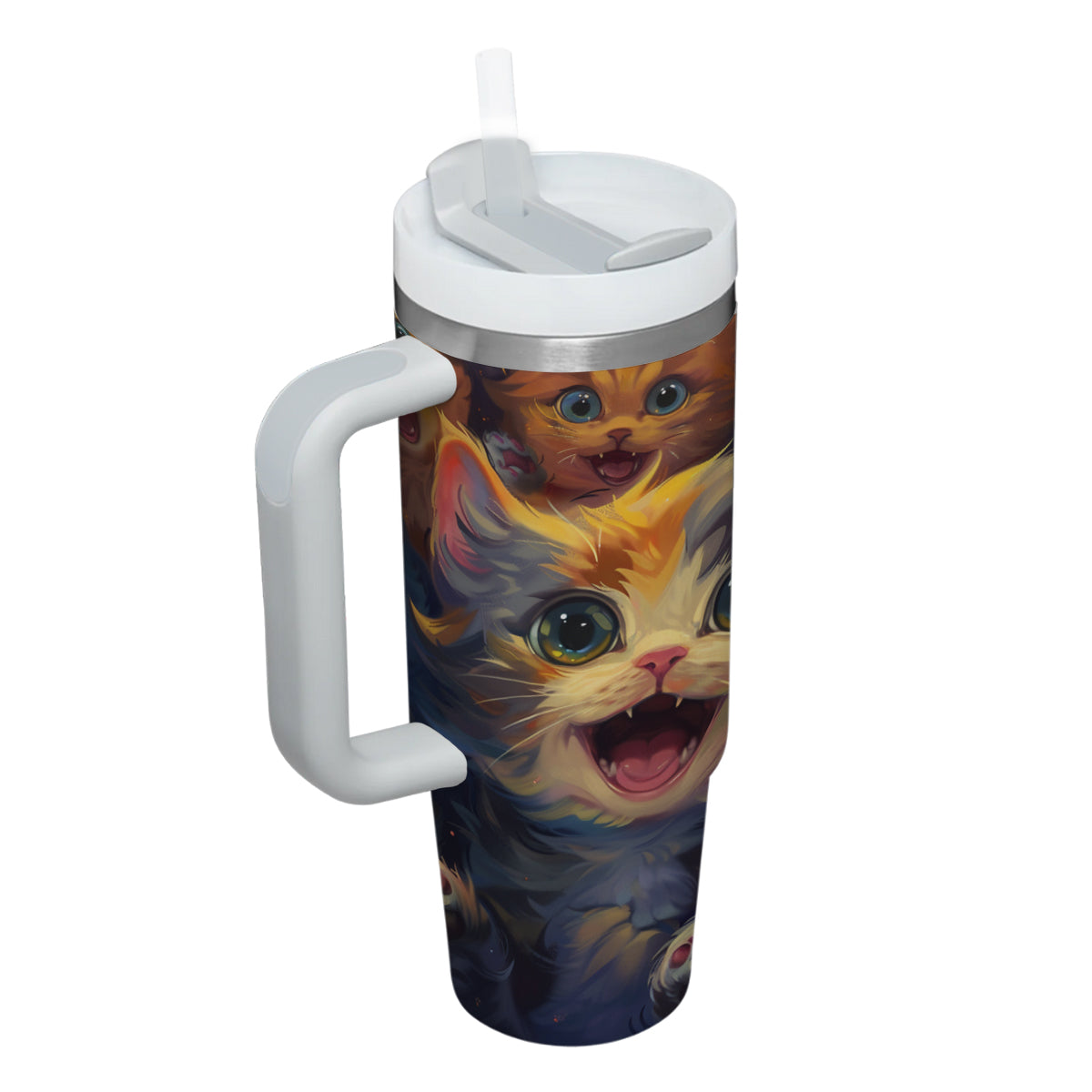 Cute Cat Tumbler 40oz With Handle, Cat Pattern 40oz Tumbler, Cat Lover Tumbler 40oz, Stainless Steel Tumbler, Insulated Tumbler 22