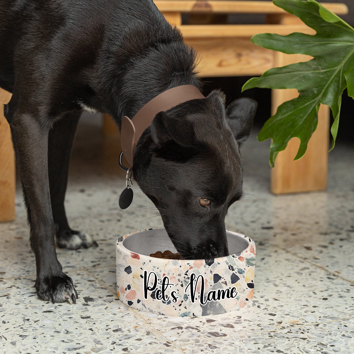 Personalized Dog Pet Cat Bowls, Boho Chic Terrazzo 01 Personalized Pet Bowls for Dogs and Cats, Eclectic Modern Spotted Dishes With Name, Ceramic Custom Cute Dog Bowls, Designer Large and Small Dog Cat Pet Bowls Dish, Gift for Pet