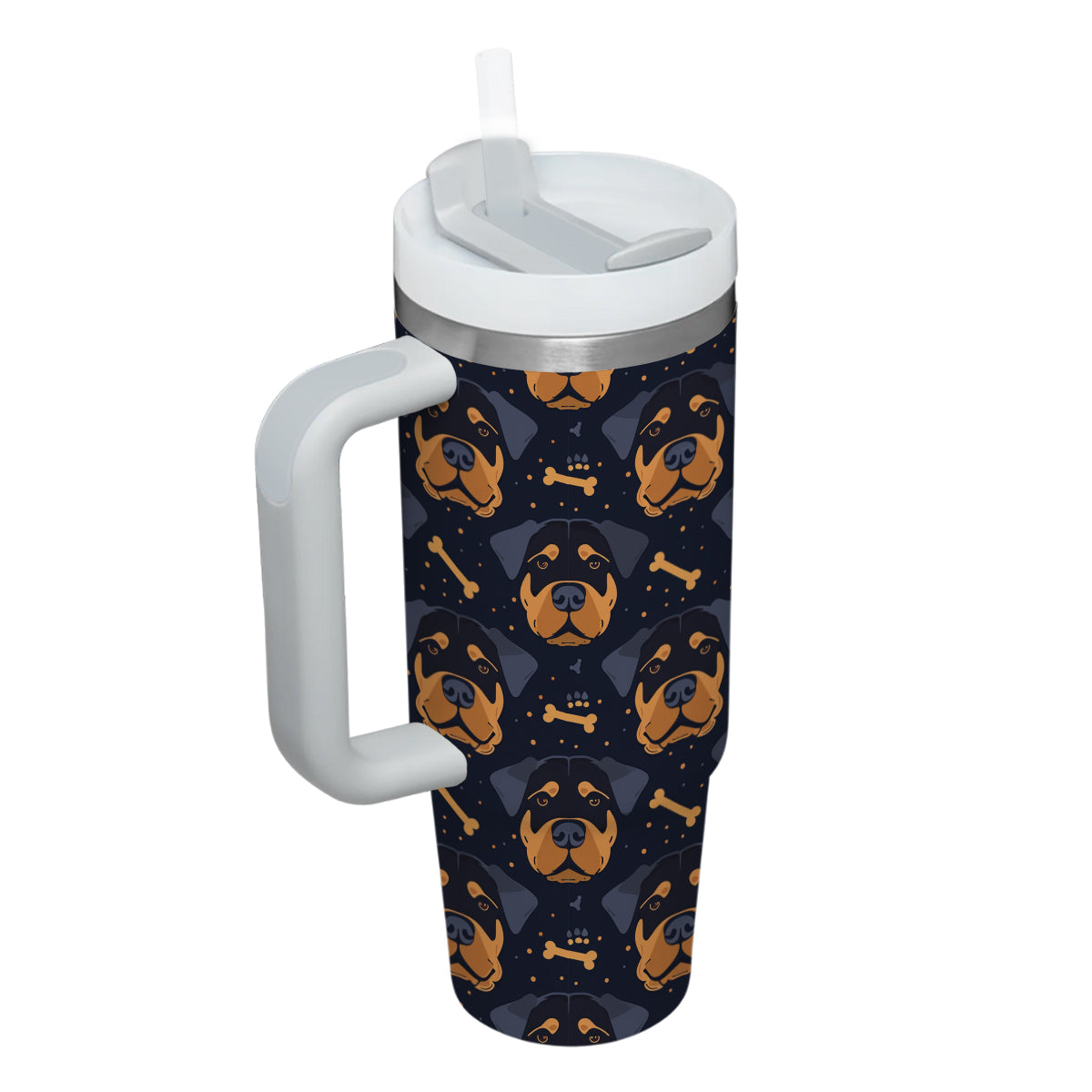 Cute Rottweiler Tumbler 40oz With Handle, Rottweiler Pattern 40oz Tumbler, Dog Paw Photo Tumbler with Straw, Dog Lover Tumbler, Stainless Steel Tumbler, Insulated Tumbler