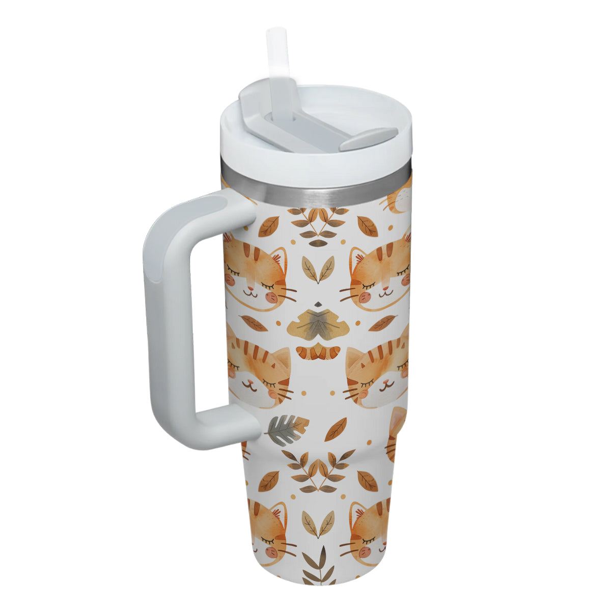 Cute Cat Tumbler 40oz With Handle, Cat Pattern 40oz Tumbler, Cat Lover Tumbler 40oz, Stainless Steel Tumbler, Insulated Tumbler 16