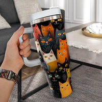 Thumbnail for Cute Cat Tumbler 40oz With Handle, Cat Pattern 40oz Tumbler, Cat Lover Tumbler 40oz, Stainless Steel Tumbler, Insulated Tumbler 02