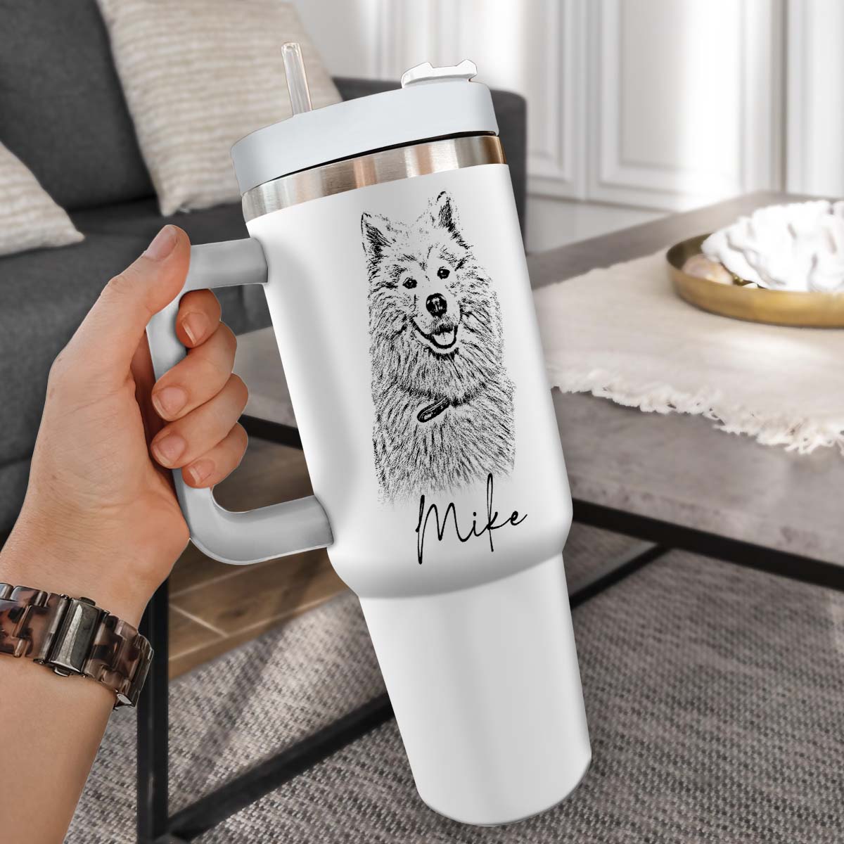 Custom Pet Photo Tumbler 40oz With Handle, Dog Photo Tumbler, Puppies Tumbler with Straw, Dog Lover Tumbler, Favorite Pet Tumbler, Stainless Steel Tumbler, Insulated Tumbler, Pet Photo Gift with Custom Pet Image 06