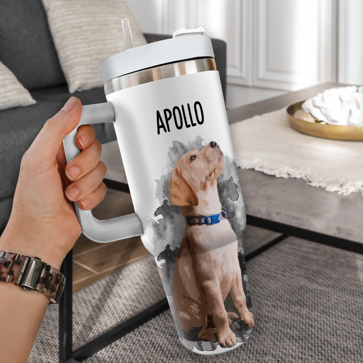 Custom Pet Photo Tumbler 40oz With Handle, Watercolor Pet Portrait From Photo Tumbler, Puppies Tumbler with Straw, Dog Lover Tumbler, Favorite Pet Tumbler, Stainless Steel Tumbler, Insulated Tumbler, Pet Photo Gift with Custom Pet Image 14