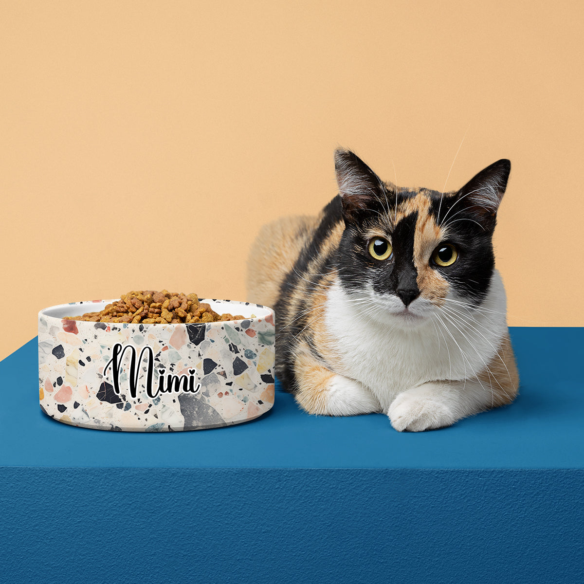 Personalized Dog Pet Cat Bowls, Boho Chic Terrazzo 01 Personalized Pet Bowls for Dogs and Cats, Eclectic Modern Spotted Dishes With Name, Ceramic Custom Cute Dog Bowls, Designer Large and Small Dog Cat Pet Bowls Dish, Gift for Pet