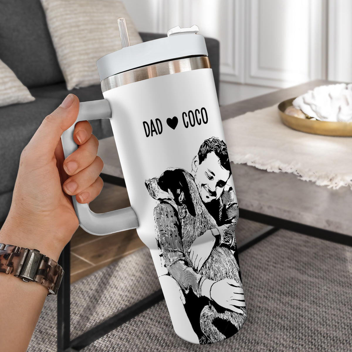 Custom Pet Photo Tumbler 40oz With Handle, Line Drawing Photo Tumbler, Pet and Owner Portrait, Puppies Tumbler with Straw, Dog Lover Tumbler, Stainless Steel Tumbler, Insulated Tumbler, Custom Pet Art, Pet Owner Gift 13