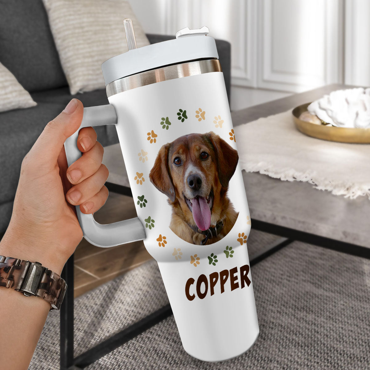 Custom Pet Photo Tumbler 40oz With Handle, Watercolor Pet Portrait From Photo Tumbler, Puppies Tumbler with Straw, Dog Lover Tumbler, Favorite Pet Tumbler, Stainless Steel Tumbler, Insulated Tumbler, Pet Photo Gift with Custom Pet Image 24