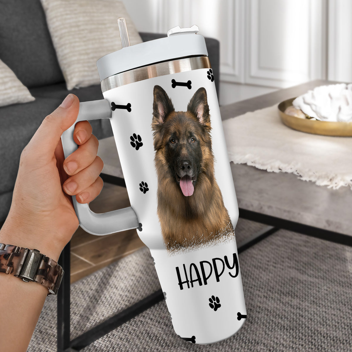 Custom Pet Photo Tumbler 40oz With Handle, Watercolor Pet Portrait From Photo Tumbler,  Personalized Dog Face Photo Tumbler with Straw, Dog Lover Tumbler, Stainless Steel Tumbler, Insulated Tumbler 15