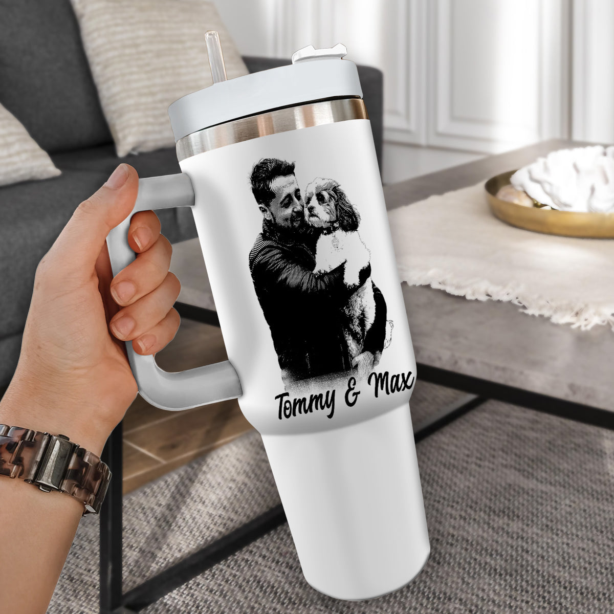 Custom Pet Photo Tumbler 40oz With Handle, Dog Photo Tumbler, Puppies Tumbler with Straw, Dog Lover Tumbler, Favorite Pet Tumbler, Stainless Steel Tumbler, Insulated Tumbler, Pet Photo Gift with Custom Pet Image 05