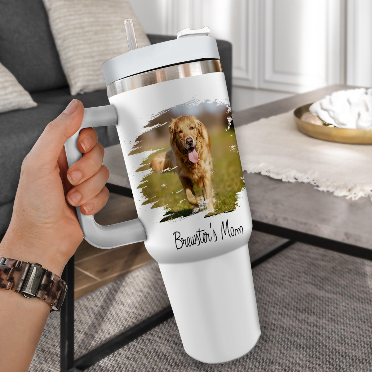 Custom Pet Photo Tumbler 40oz With Handle, Dog Photo Tumbler, Puppies Tumbler with Straw, Dog Lover Tumbler, Favorite Pet Tumbler, Stainless Steel Tumbler, Insulated Tumbler, Pet Photo Gift with Custom Pet Image 02