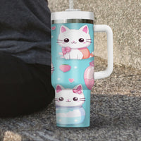 Thumbnail for Cute Cat Tumbler 40oz With Handle, Cat Pattern 40oz Tumbler, Cat Lover Tumbler 40oz, Stainless Steel Tumbler, Insulated Tumbler 06