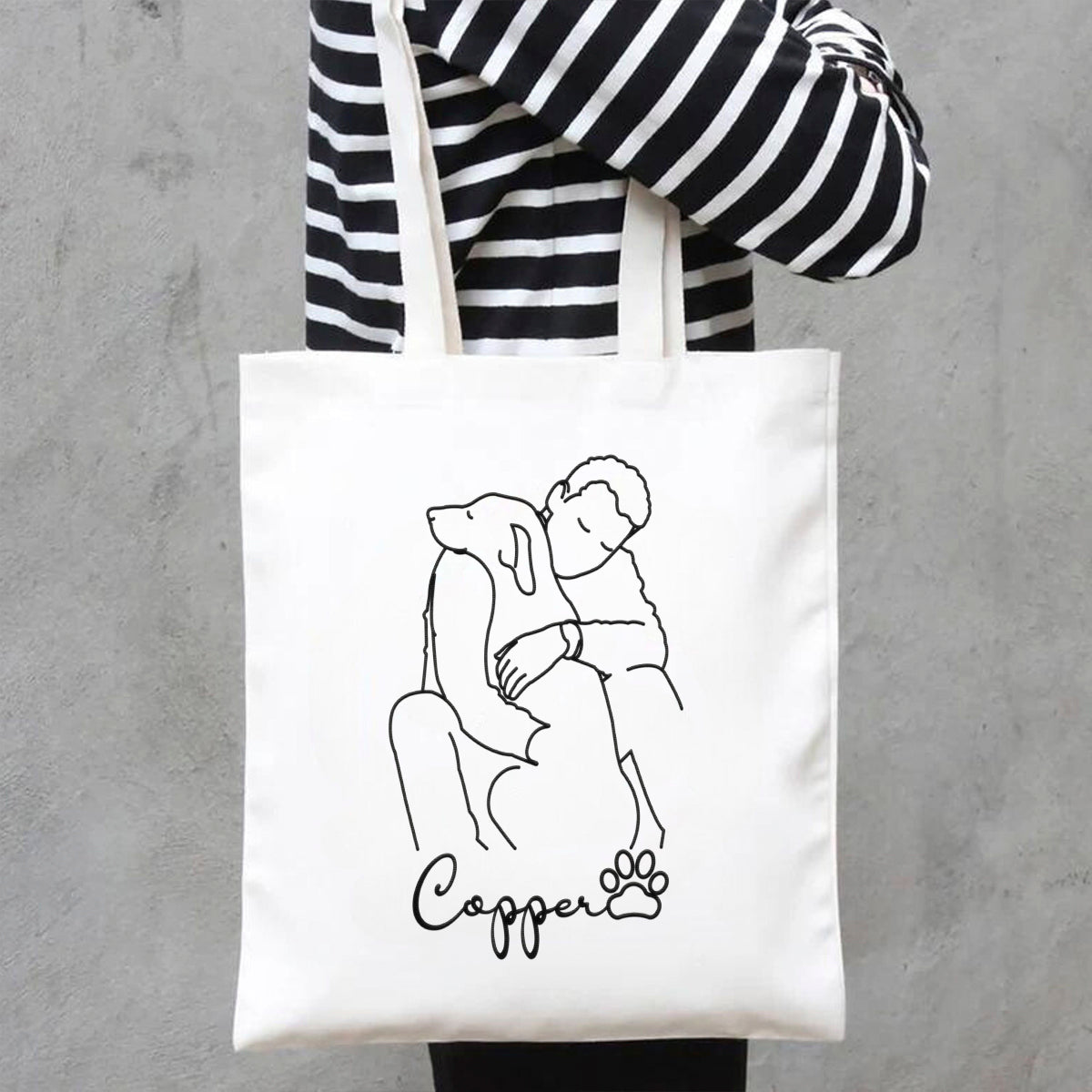 Custom Embroidered Dog Dad Canvas Tote with Portrait from Photo, Embroidered Photo Tote Bag, Outline Embroidered Tote Bag, Portrait Bag 29