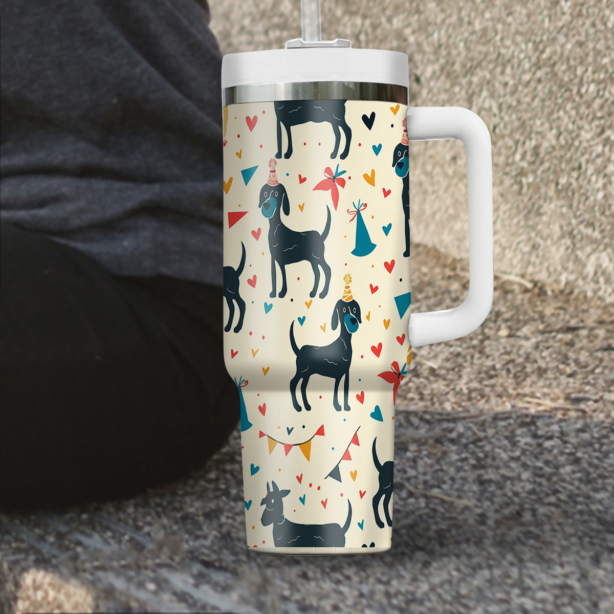 Cute Dog Tumbler 40oz With Handle, Dog Face Pattern 40oz Tumbler, Puppies Tumbler with Straw, Dog Lover Tumbler, Stainless Steel Tumbler, Insulated Tumbler 03