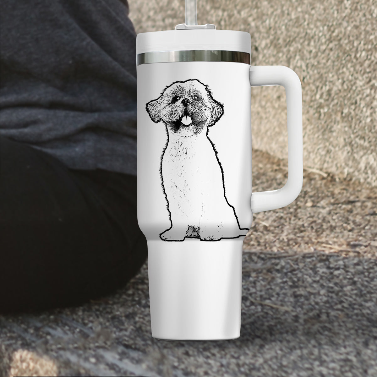 Custom Pet Photo Tumbler 40oz With Handle, Line Drawing Photo Tumbler, Line Art, Puppies Tumbler with Straw, Dog Lover Tumbler, Stainless Steel Tumbler, Insulated Tumbler, Pet Photo Gift with Custom Pet Image, Custom Pet Art, Pet Drawing 12