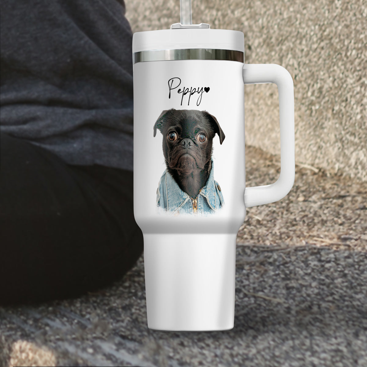 Custom Pet Photo Tumbler 40oz With Handle, Dog Photo Tumbler, Puppies Tumbler with Straw, Dog Lover Tumbler, Favorite Pet Tumbler, Stainless Steel Tumbler, Insulated Tumbler, Pet Photo Gift with Custom Pet Image 03