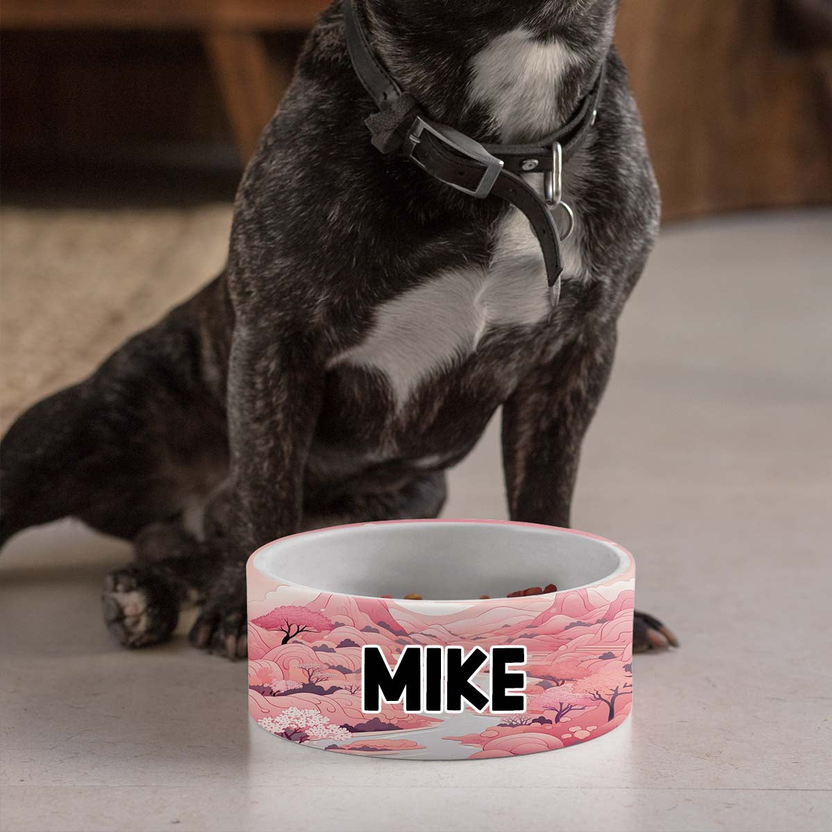 Personalized Dog Pet Cat Bowls, Pink and White Chinoiserie Custom Pet Bowls for Dogs and Cats, Eclectic Modern Spotted Dishes With Name, Ceramic Custom Cute Dog Bowls, Designer Large and Small Dog Cat Pet Bowls Dish, Gift for Pet