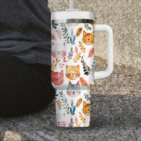 Thumbnail for Cute Cat Tumbler 40oz With Handle, Cat Pattern 40oz Tumbler, Cat Lover Tumbler 40oz, Stainless Steel Tumbler, Insulated Tumbler 12