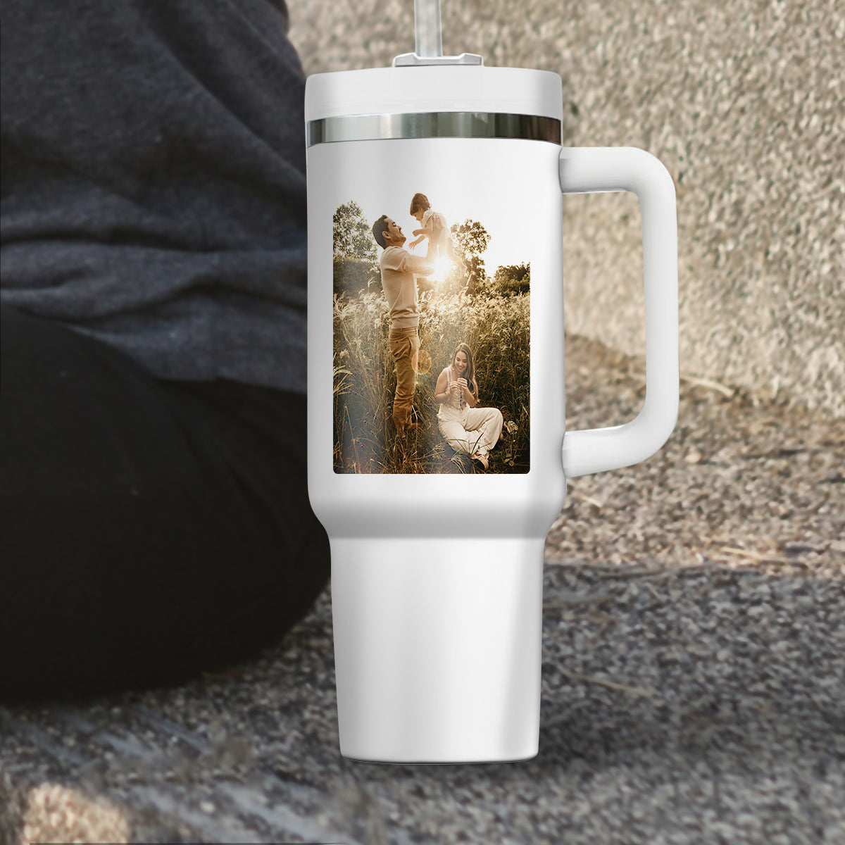 Custom 40oz Tumbler with Photo, Family Photo Tumbler 40oz With Handle, Personalized Photo Gift, Gift for Mother, Gift for Grandma, Stainless Steel Tumbler, Insulated Tumbler 01