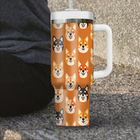 Thumbnail for Cute Shiba Tumbler 40oz With Handle, Shiba Pattern 40oz Tumbler, Dog Paw Photo Tumbler with Straw, Dog Lover Tumbler, Stainless Steel Tumbler, Insulated Tumbler 02