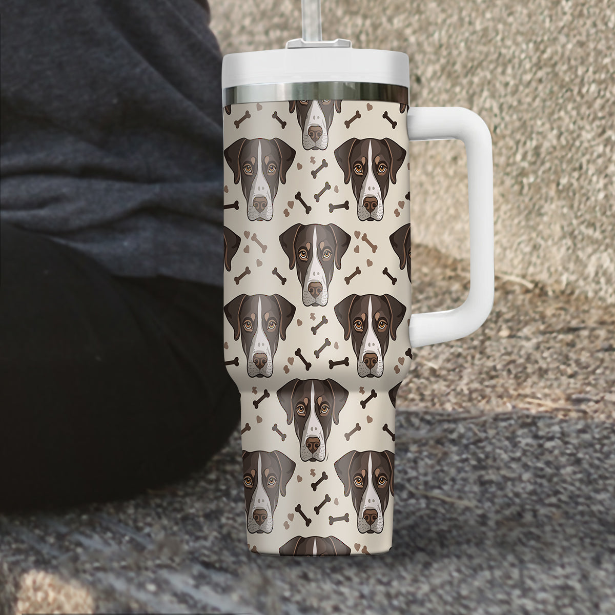 Cute German Shorthaired Pointer Tumbler 40oz With Handle, German Shorthaired Pointer Pattern 40oz Tumbler, Dog Paw Photo Tumbler with Straw, Dog Lover Tumbler, Stainless Steel Tumbler, Insulated Tumbler