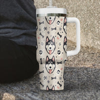 Thumbnail for Cute Siberian Husky Tumbler 40oz With Handle, Siberian Husky Pattern 40oz Tumbler, Dog Paw Photo Tumbler with Straw, Dog Lover Tumbler, Stainless Steel Tumbler, Insulated Tumbler 02