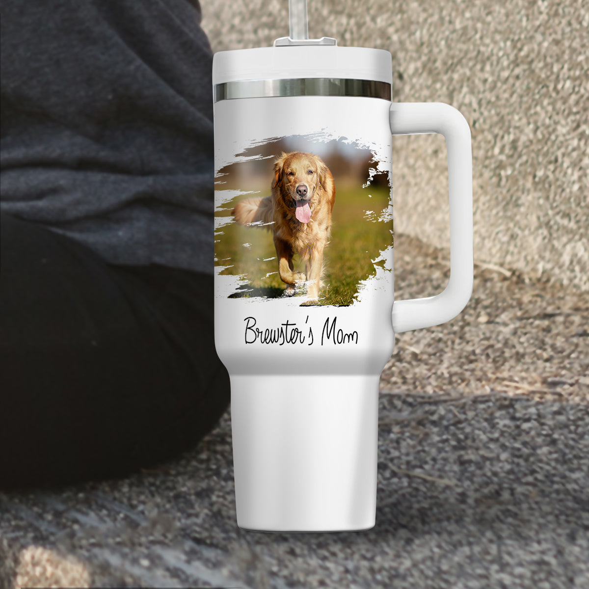 Custom Pet Photo Tumbler 40oz With Handle, Dog Photo Tumbler, Puppies Tumbler with Straw, Dog Lover Tumbler, Favorite Pet Tumbler, Stainless Steel Tumbler, Insulated Tumbler, Pet Photo Gift with Custom Pet Image 02