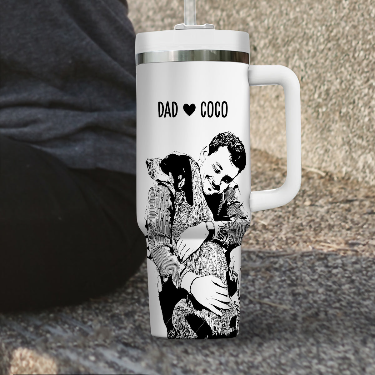 Custom Pet Photo Tumbler 40oz With Handle, Line Drawing Photo Tumbler, Pet and Owner Portrait, Puppies Tumbler with Straw, Dog Lover Tumbler, Stainless Steel Tumbler, Insulated Tumbler, Custom Pet Art, Pet Owner Gift 13