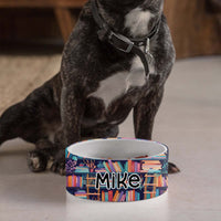Thumbnail for Personalized Dog Pet Cat Bowls, Teal Boho Book Lovers Library Custom Pet Bowls for Dogs and Cats, Eclectic Modern Spotted Dishes With Name, Ceramic Custom Cute Dog Bowls, Designer Large and Small Dog Cat Pet Bowls Dish, Gift for Pet