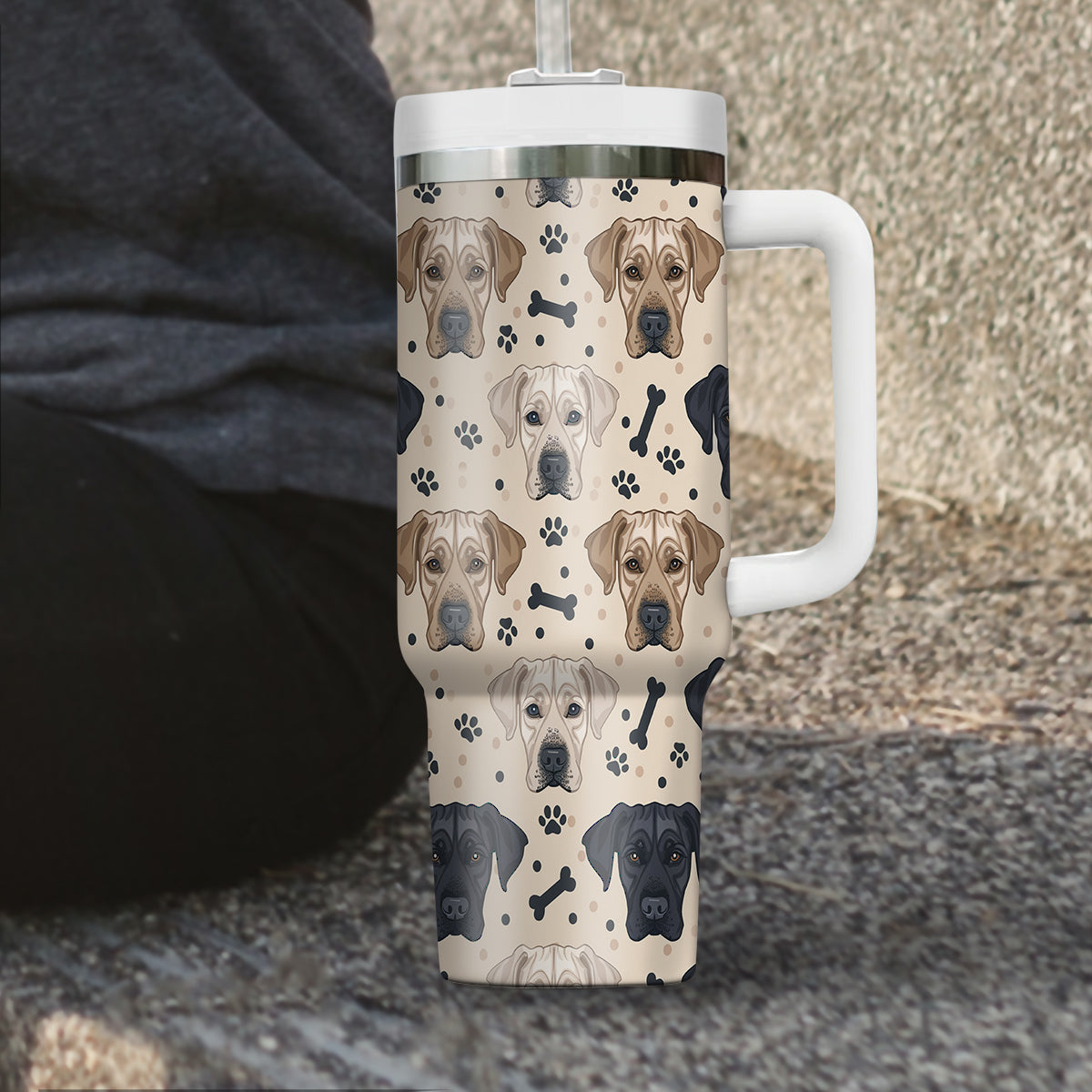 Cute Labrador Retriever Tumbler 40oz With Handle, Labrador Retriever Pattern 40oz Tumbler, Dog Paw Photo Tumbler with Straw, Dog Lover Tumbler, Stainless Steel Tumbler, Insulated Tumbler