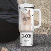 Thumbnail for Custom Pet Photo Tumbler 40oz With Handle, Watercolor Pet Portrait From Photo Tumbler,  Personalized Cat Face Photo Tumbler with Straw, Cat Lover Tumbler, Stainless Steel Tumbler, Insulated Tumbler 16